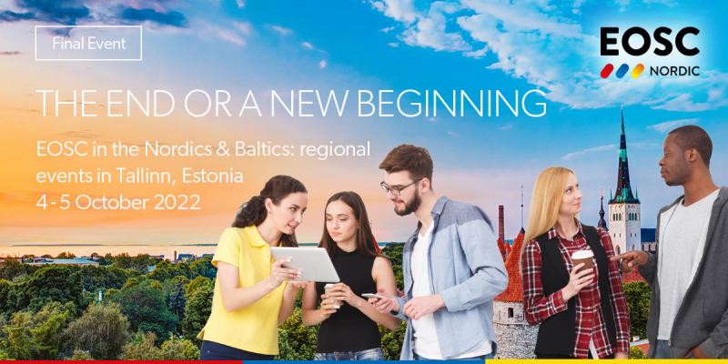 Tapahtuman promokuva jossa erilaisia ihmisiä katsomassa tablettia ja kaunis maisema taustalla