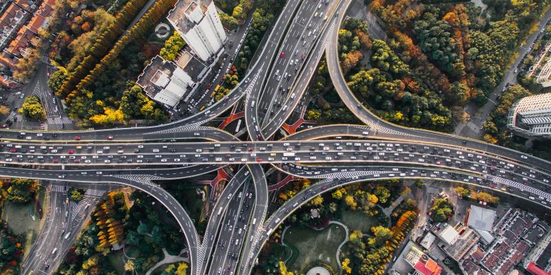 Stock photo. Crossing in a large city. 