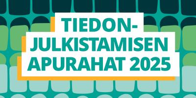 Kirjavalla pohjalla teksti "Tiedonjulkistamisen apurahat 2025"