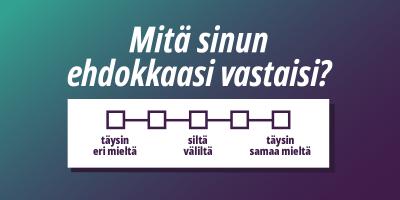 Mitä ehdokkaasi vastaisi? Kysymys ja vastausjana samaa mieltä - eri mieltä