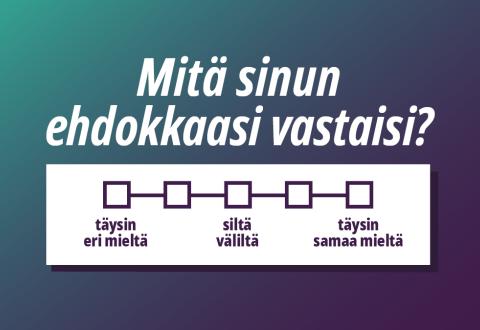 Mitä ehdokkaasi vastaisi? Kysymys ja vastausjana samaa mieltä - eri mieltä