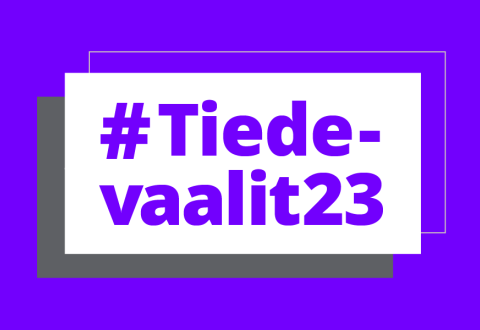 Tiedevaalit23-teksti violetilla pohjalla