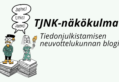 Kuvituskuvassa teksti: TJNK-näkökulma. Tiedonjulkistamisen neuvottelukunnan blogi.